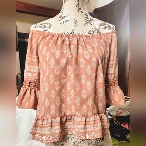 Boho peach off shoulder top